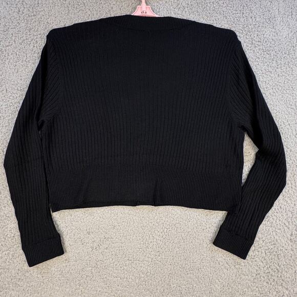 Black Ribbed Cropped Button Cardigan Sweater Women’s FITSLIKE: Small - Picture 7 of 9